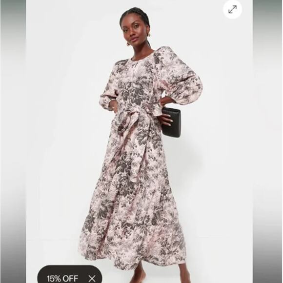 Tuckernuck Pink Black Pressed Powder Toile Lyles Dress Maxi Cottagecore Prarie - Picture 1 of 16